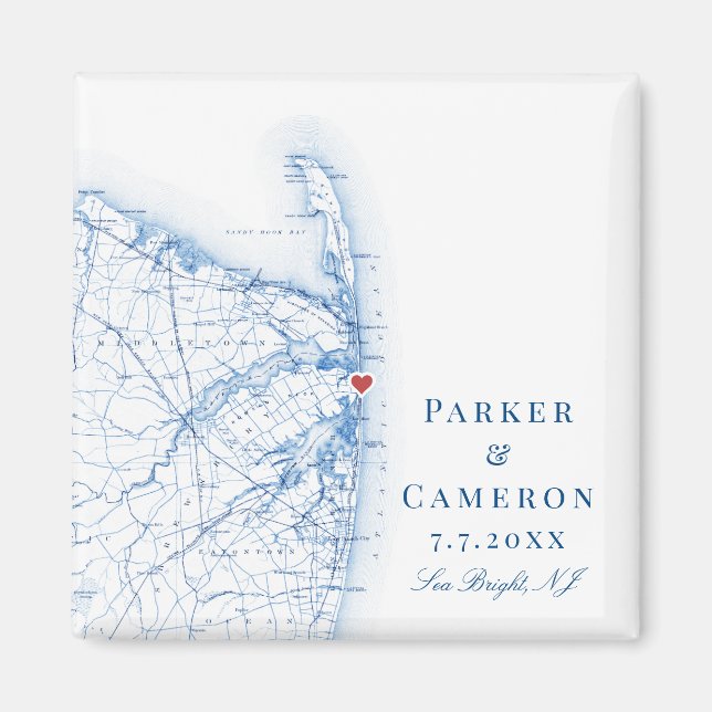 Imã Sea Bright New Jersey Mapa Elegante Favor do Casam (Frente)