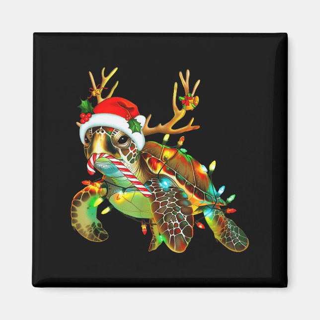 Imã Sea Turtle Christmas Lights Santa Hat Merry Christ (Frente)