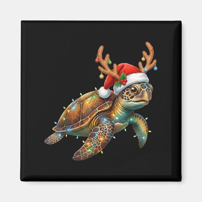 Imã Sea Turtle Christmas Lights Santa Hat Merry Christ (Frente)