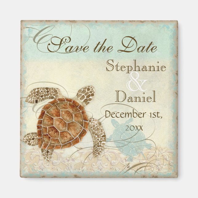 Imã Sea Turtle Modern Coaster Ocean Beach Swirls Estil (Frente)