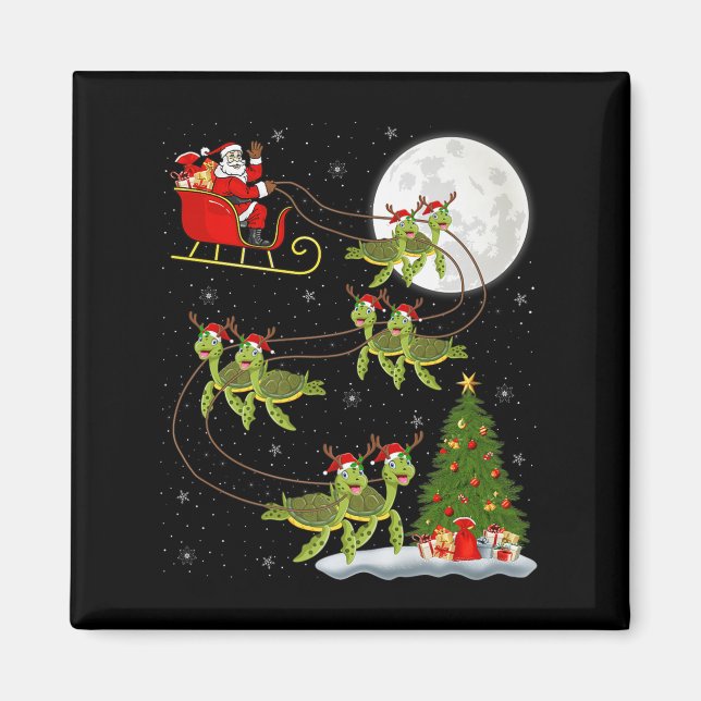 Imã Sea Turtle Santa Sleigh Flying Funny Magical Chris (Frente)