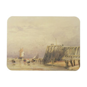 Ímã Seascape com barcas da navigação e figuras vadea