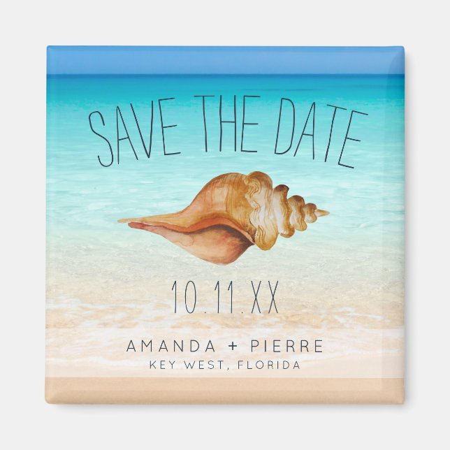 Imã Seashell Beach Wedding Save the Date (Frente)