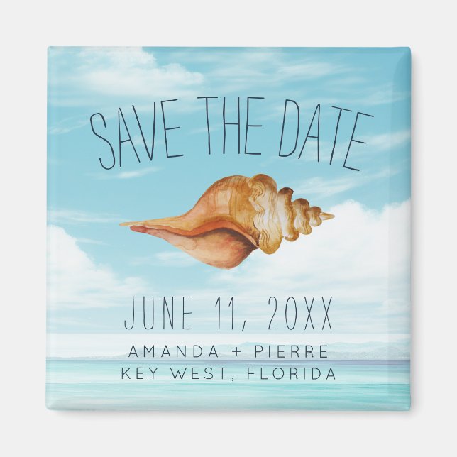Imã Seashell Beach Wedding Save the Date (Frente)