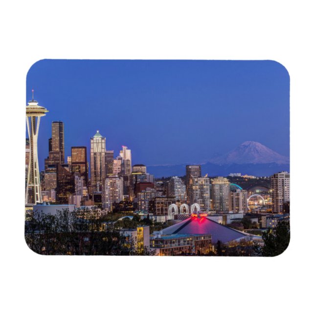 Ímã Seattle, centro e Mt. Rainier ao crepúsculo (Horizontal)