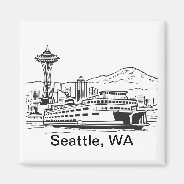 Imã Seattle Ferry & Skyline Washington State Line Art (Frente)