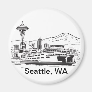 Imã Seattle Ferry Washington State Line Art