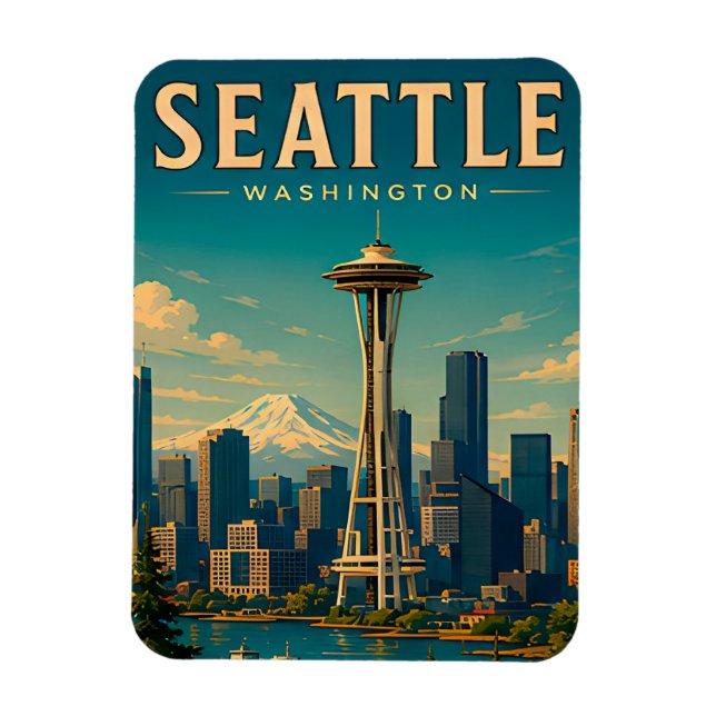Ímã ☕ Seattle Washington Lembrança de Viagem Retro (Vertical)