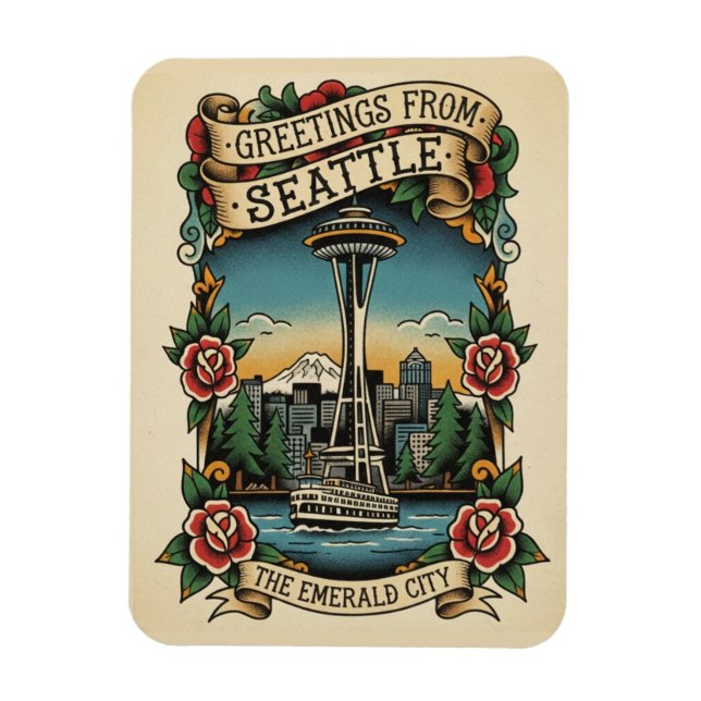Ímã Seattle Washington Retro Vintage (Vertical)