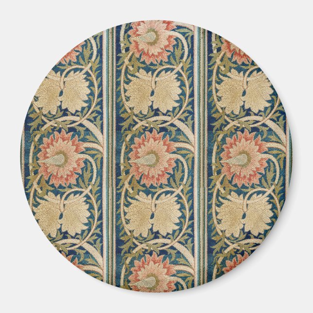 Imã Seda Floral Bordada Antiga William Morris Pink (Frente)