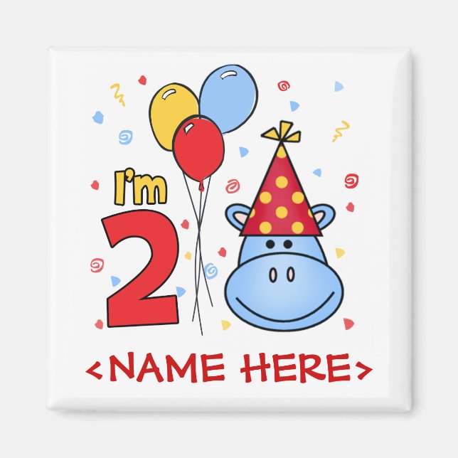 Imã Segundo aniversário de rosto Hippo Azul (Frente)