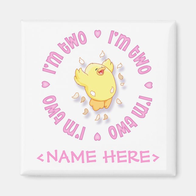 Imã Segundo aniversário rosa feliz (Frente)