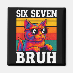 Imã Seis Sete Bruh Gato Retro Vintage Engraçado 67 Mem