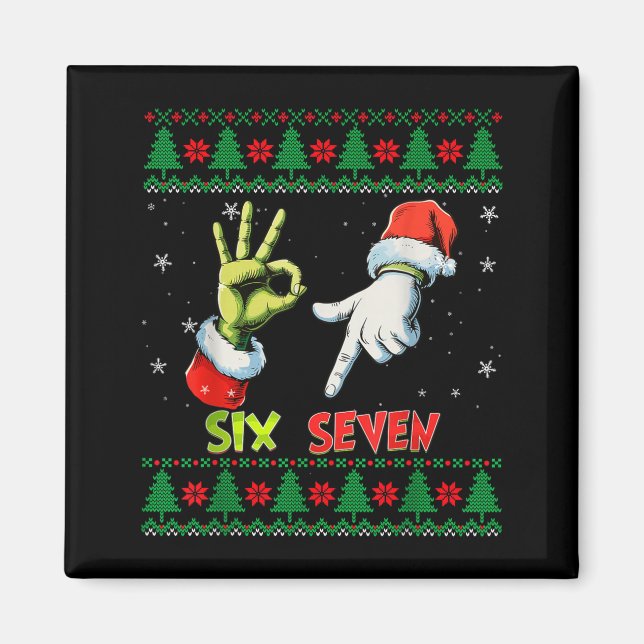 Imã Seis Sete Esqueleto Meme Natal Suéter Feio 67  (Frente)