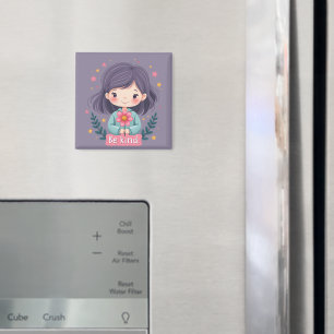 Imã Seja Gentil Menina Fofa com Flor Arte Positiva
