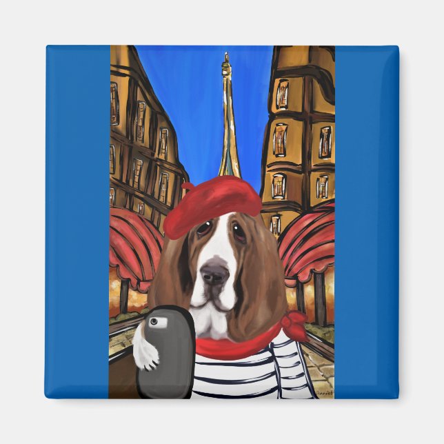 Imã Selfie de Bassett Hound (Frente)
