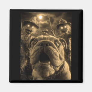 Imã Selfie de Bulldog Antigo Com Corvos Assustadores