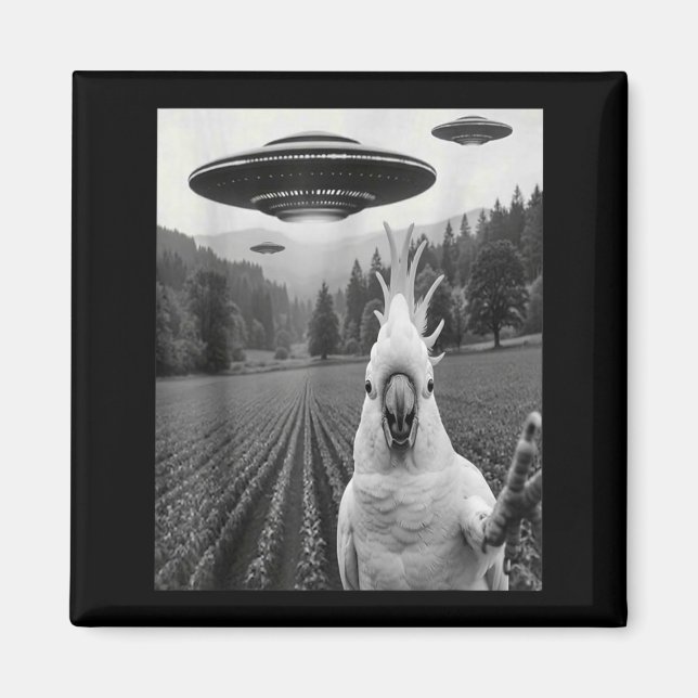 Imã Selfie de Cacatua com OVNI Alien Engraçado Pássaro (Frente)