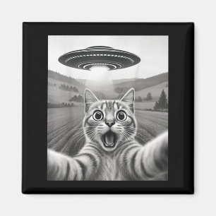 Imã Selfie de Gato com Alien OVNI Gato Engraçado para