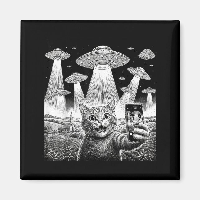 Imã Selfie de Gato com OVNI Alienado Presentes Diverti (Frente)