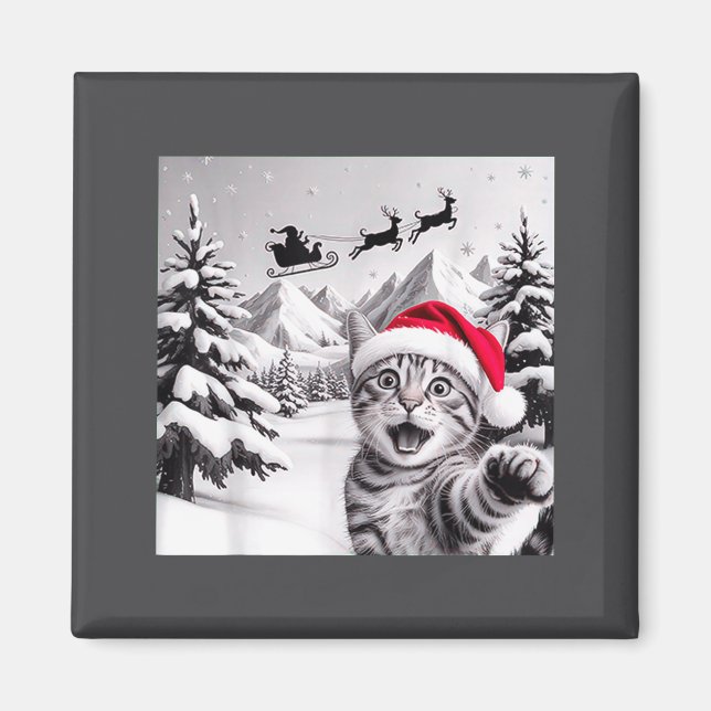 Imã Selfie de Gato Com Papai Noel  (Frente)