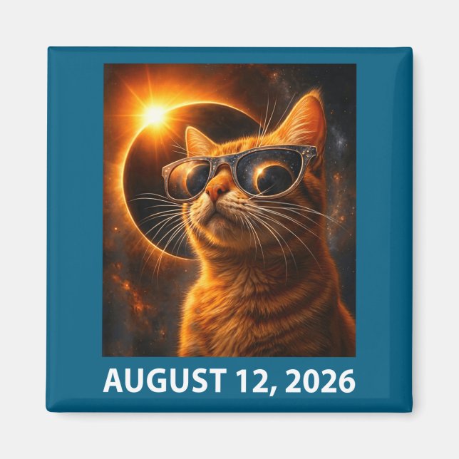 Imã Selfie de Gato Eclipse Total Solar 2026 12 de Agos (Frente)