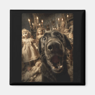 Imã Selfie de Labrador Preto Feminino Com Bonecas Y As