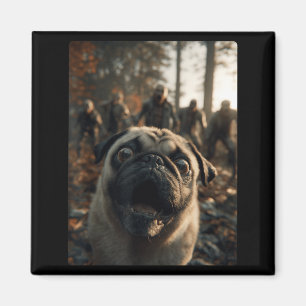 Imã Selfie Engraçado de Pug com Zumbis Floresta Assust