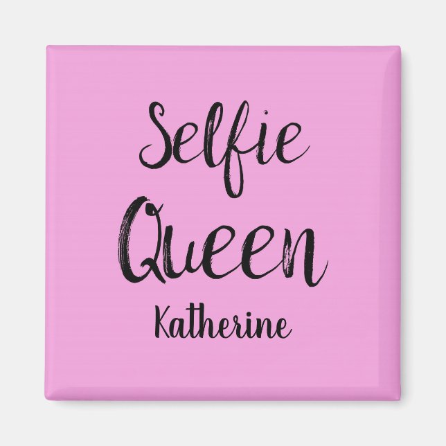 Imã Selfie Queen Name Personalised Pink (Frente)