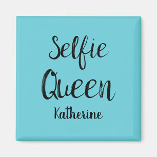 Imã Selfie Queen Name Personalised Turquoise Teal Blue