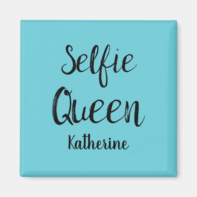 Imã Selfie Queen Name Personalised Turquoise Teal Blue (Frente)