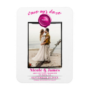 Ímã Selo de Cera Rosa Intenso Foto Casamento Salve a D