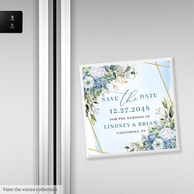 Imã Sempre Atual Poeira Azul Branco Peônia Salve a Dat (Timeless Dusty Blue White Peony Save the Date)