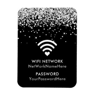 Ímã Senha e rede WiFi Preta Silver Glitter