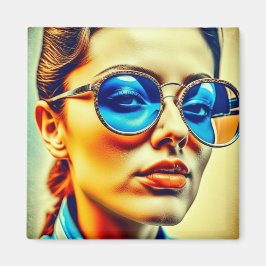 Imã Senhora bonito com óculos de sol azuis com reflexo