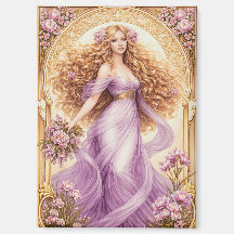 senhora de vestido com cabelos dourados fluidos