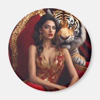 Imã Senhora Tiger em um ímã circular