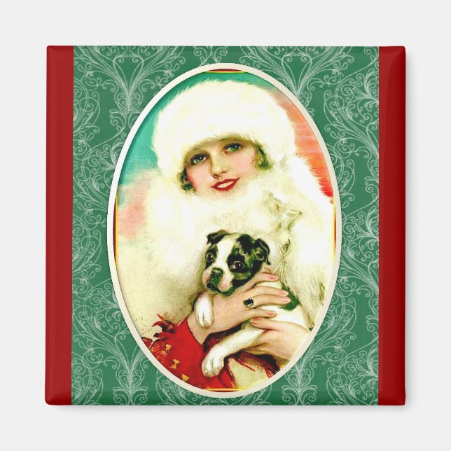 Imã Senhora Vintage com Boston Terrier (Frente)