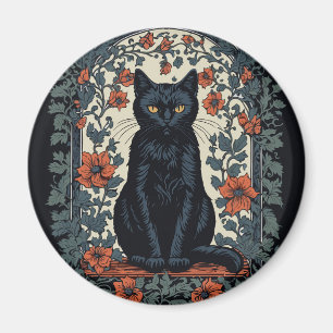 Imã Sentado Black Cat Vintage Floral