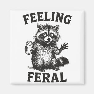 Imã Sentindo Guaxinim Feral Beber Café Engraçado Lixo