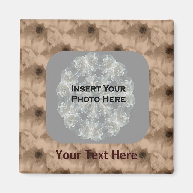 Imã Sepia Peony Flowers Fotografia Magnet (Frente)