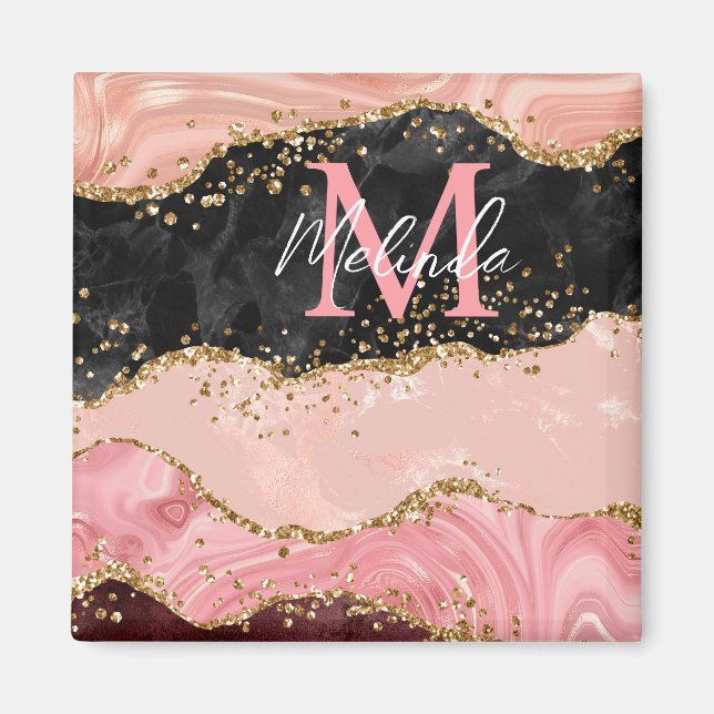 Imã Sequências Pretas e Rosa Agitam (Frente)