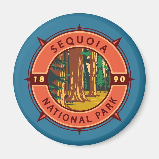 Imã Sequoia National Park Retro Compass Emblem (Frente)