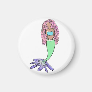 Imã sereia arco-íris rosa azul roxo verde preto encara
