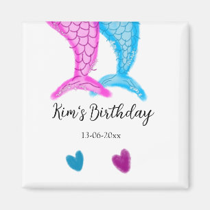 Imã sereia azul rosa aquarela adicionar nome aniversár