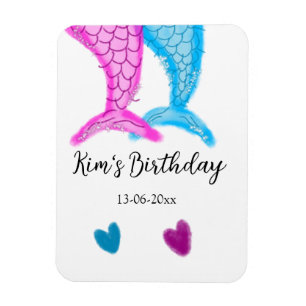 Ímã sereia azul rosa aquarela adicionar nome aniversár