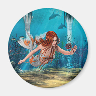 Imã Sereia de Cabelo Vermelho Arte de Fantasia Subaquá
