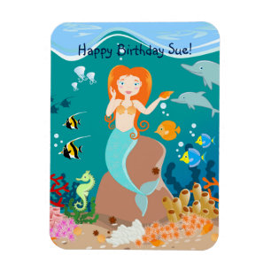 Ímã Sereia e golfinhos sob a festa de aniversário marí