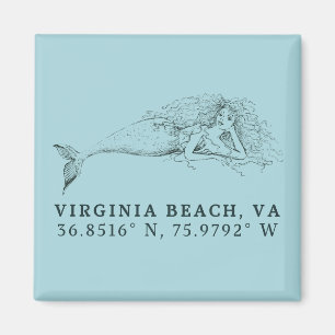 Imã Sereia Magnet - Coordenadas da Virgínia Beach, VA