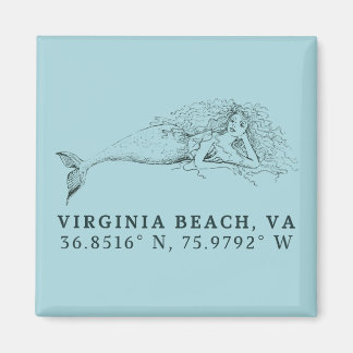 Imã Sereia Magnet - Coordenadas da Virgínia Beach, VA